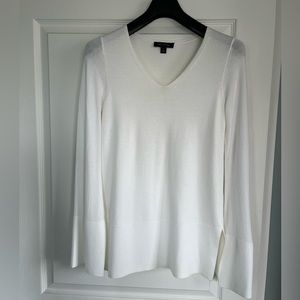 Ann Taylor White Fine Knit Sweater with Bell Sleeves
